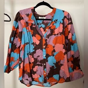 Peasant style blouse with 3/4” bell-sleeves